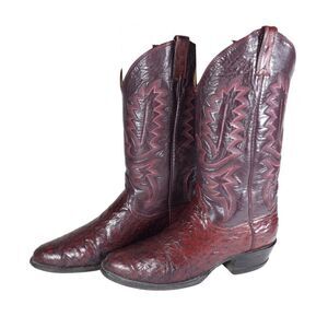 PANHANDLE SLIM Men' US9.5 D Red Cherry Leather Smooth Ostrich Western Boots